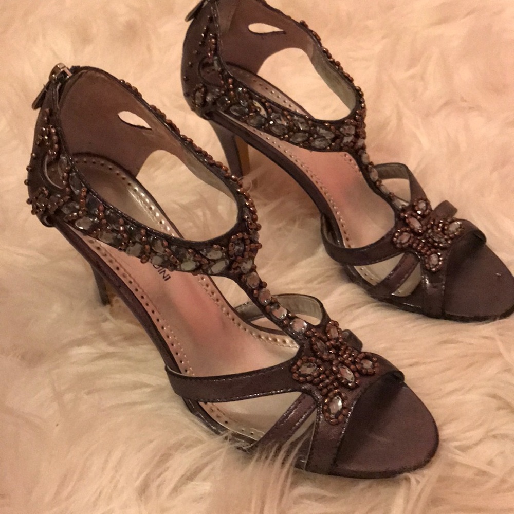 Jeweled Back Zip Heels